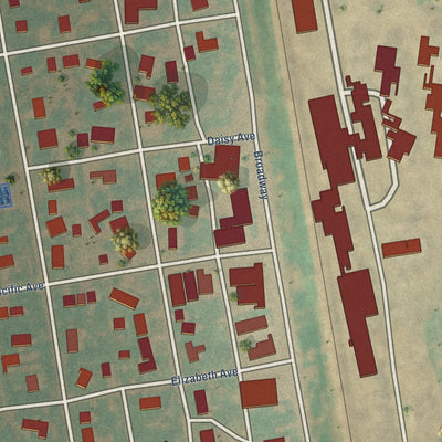 Close-up of the map of Buxton, North Dakota print showing street and building detail
