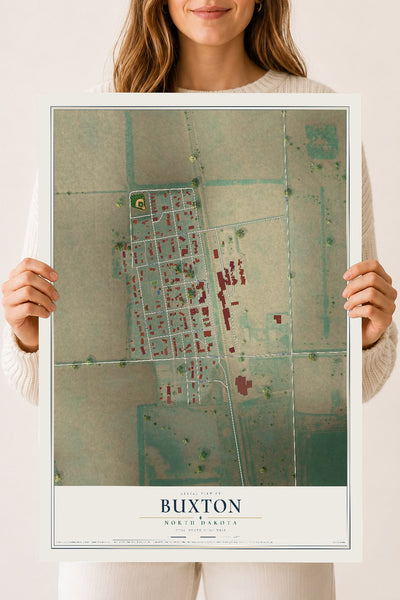 Map of Buxton, North Dakota, 18 x 24 inch unframed archival matte print