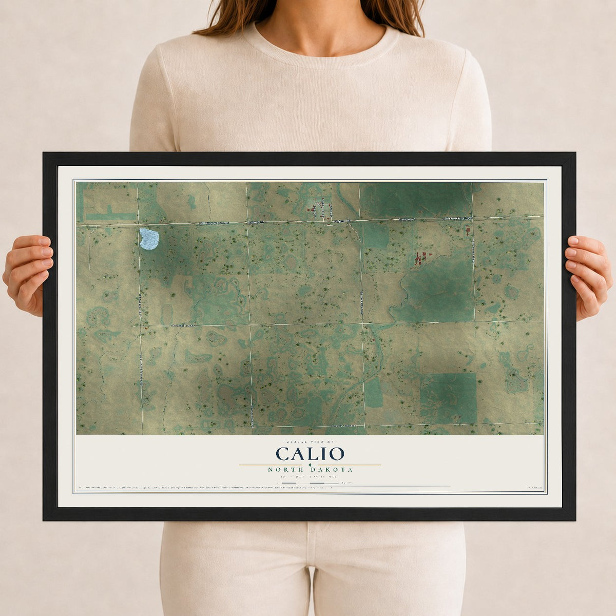 Map of Calio, North Dakota, 12 x 18 inch print in a black wood frame