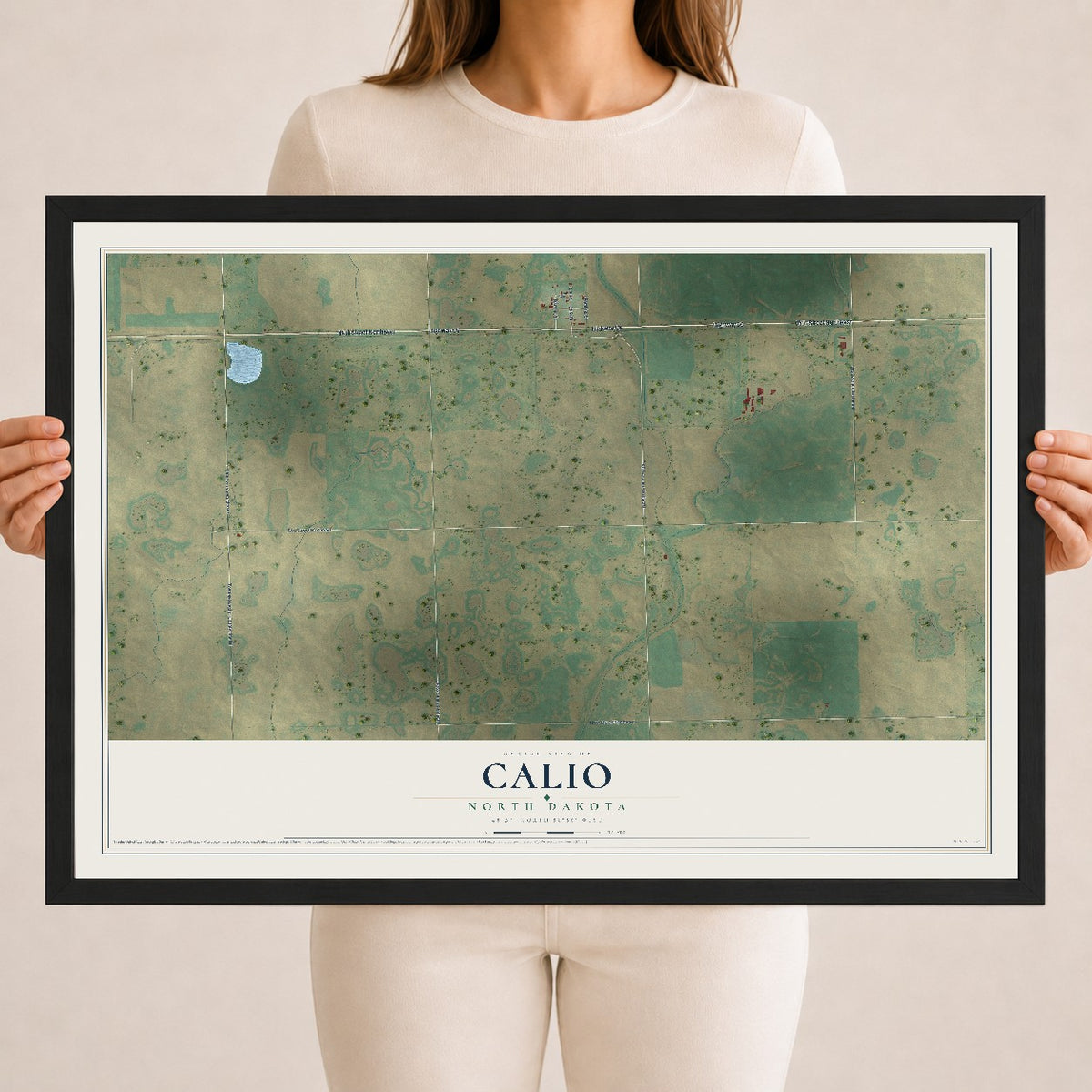Map of Calio, North Dakota, 18 x 24 inch print in a black wood frame