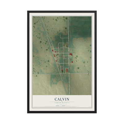 Map of Calvin, North Dakota, 12 x 18 inch print in a black wood frame