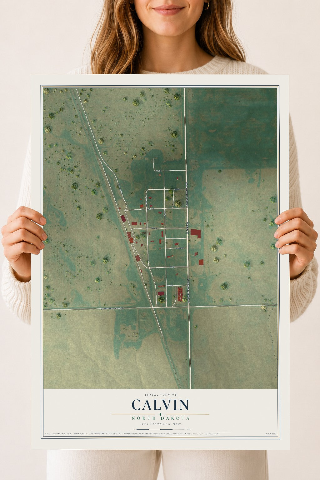 Map of Calvin, North Dakota, 18 x 24 inch unframed archival matte print