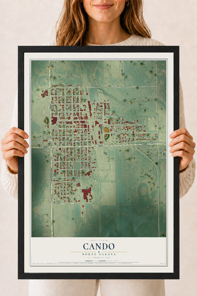Map of Cando, North Dakota, 18 x 24 inch print in a black wood frame