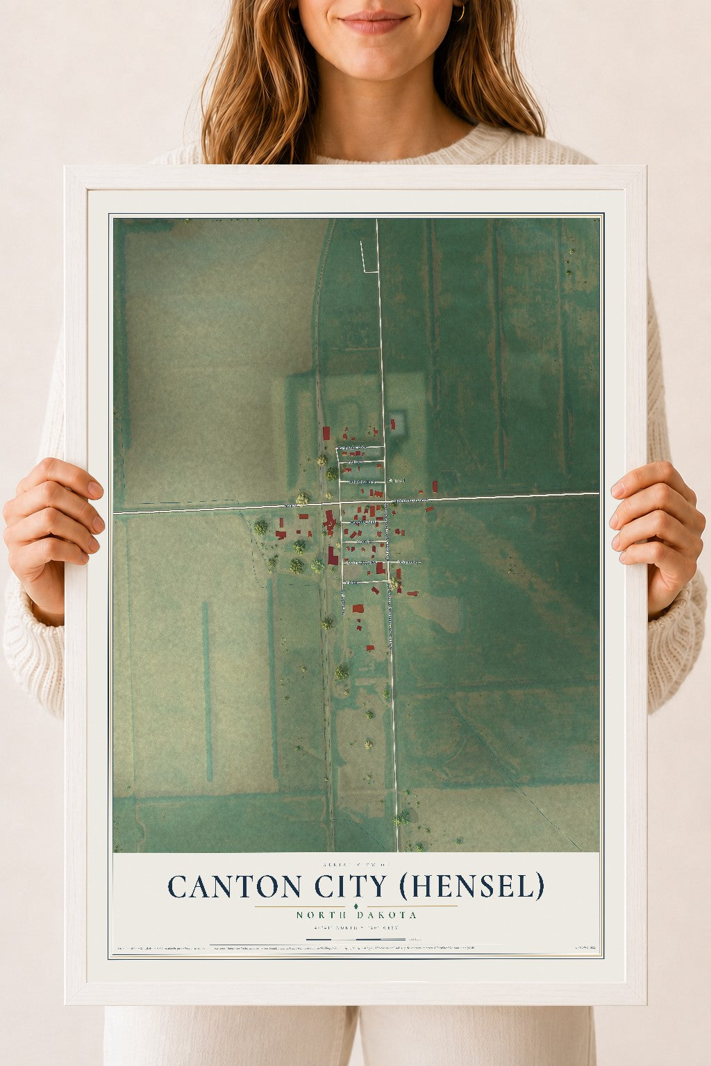 Map of Canton City (Hensel), North Dakota, 18 x 24 inch print in a white wood frame