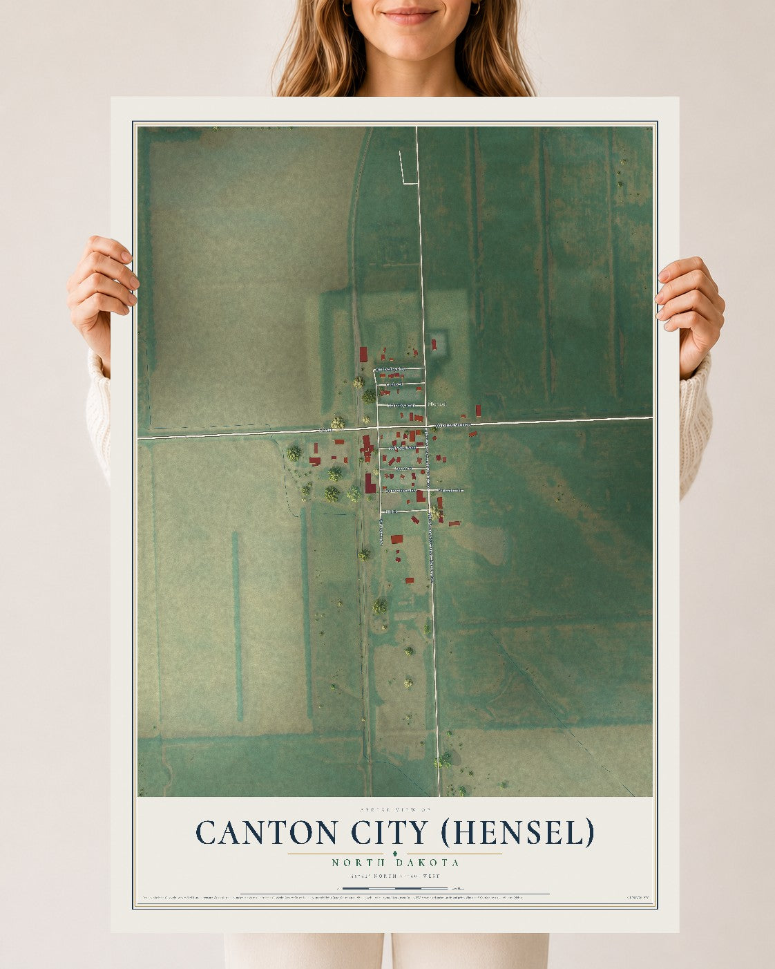 Map of Canton City (Hensel), North Dakota, 24 x 36 inch unframed archival matte print