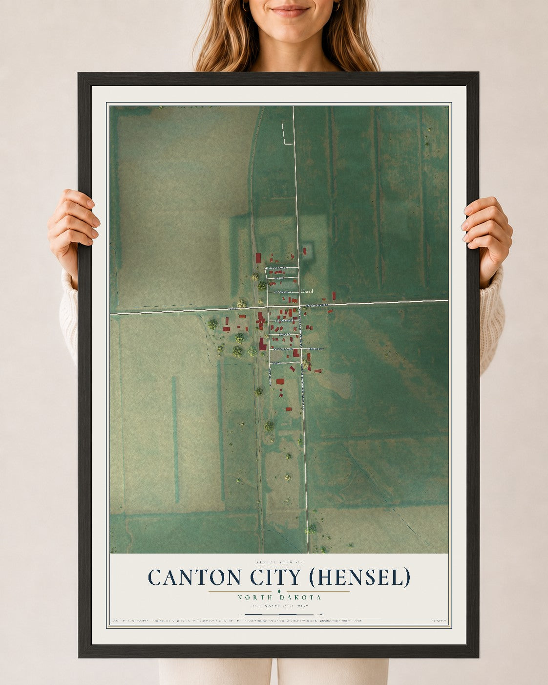 Map of Canton City (Hensel), North Dakota, 24 x 36 inch print in a black wood frame