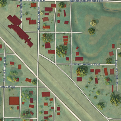 Close-up of the map of Carpio, North Dakota print showing street and building detail
