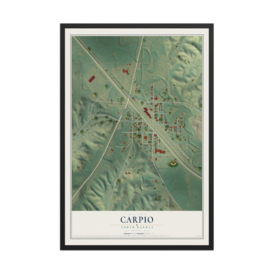Map of Carpio, North Dakota, 12 x 18 inch print in a black wood frame