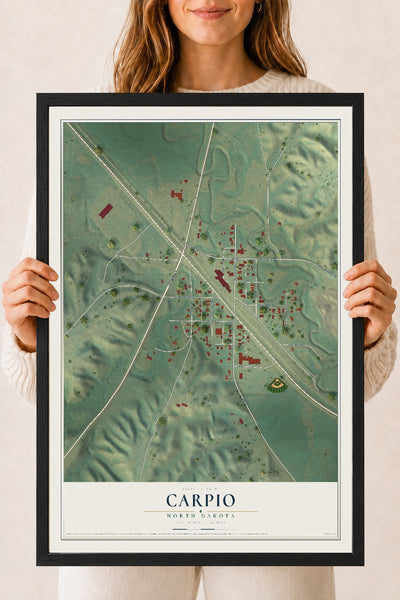 Map of Carpio, North Dakota, 18 x 24 inch print in a black wood frame