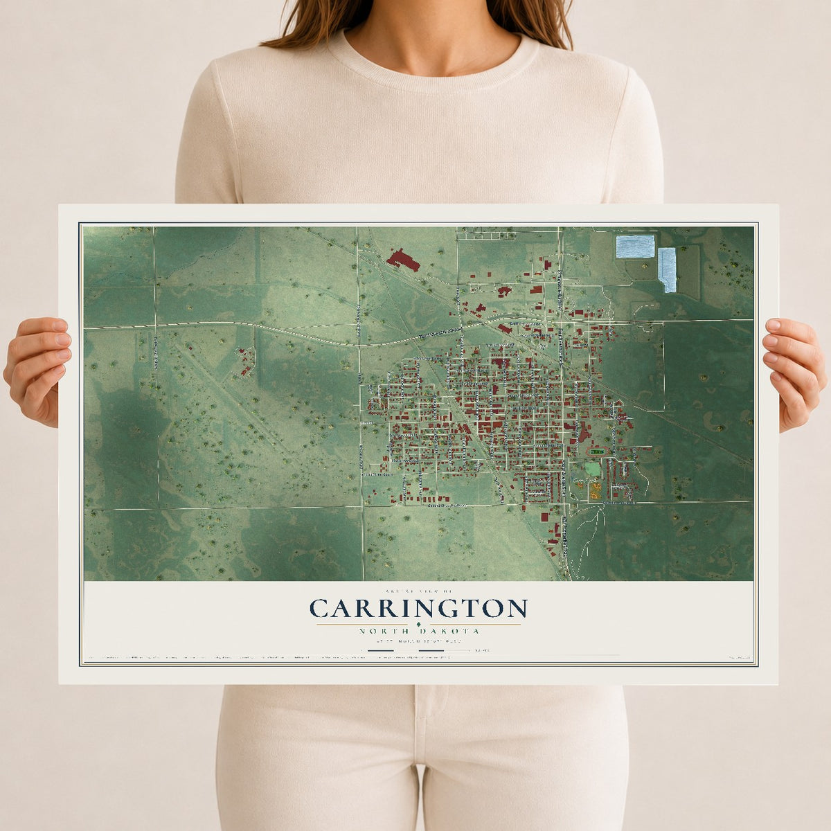 Map of Carrington, North Dakota, 12 x 18 inch unframed archival matte print