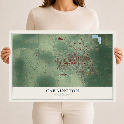 Map of Carrington, North Dakota, 12 x 18 inch unframed archival matte print
