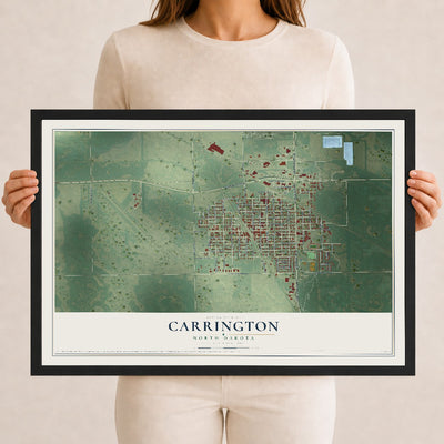Map of Carrington, North Dakota, 12 x 18 inch print in a black wood frame