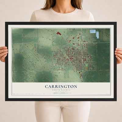 Map of Carrington, North Dakota, 18 x 24 inch print in a black wood frame