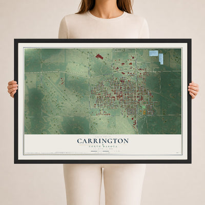Map of Carrington, North Dakota, 24 x 36 inch print in a black wood frame
