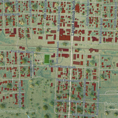 Close-up of the map of Casselton, North Dakota print showing street and building detail