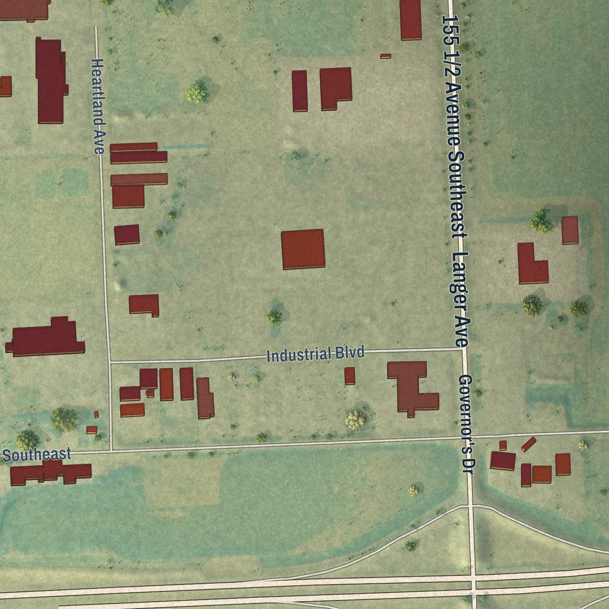 Second close-up of the map of Casselton, North Dakota print showing more streets and buildings