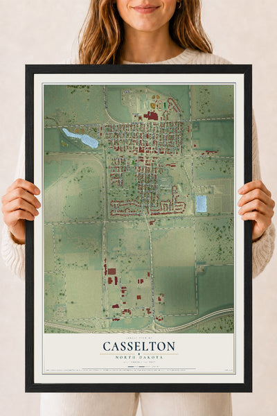 Map of Casselton, North Dakota, 18 x 24 inch print in a black wood frame