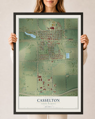 Map of Casselton, North Dakota, 24 x 36 inch print in a black wood frame