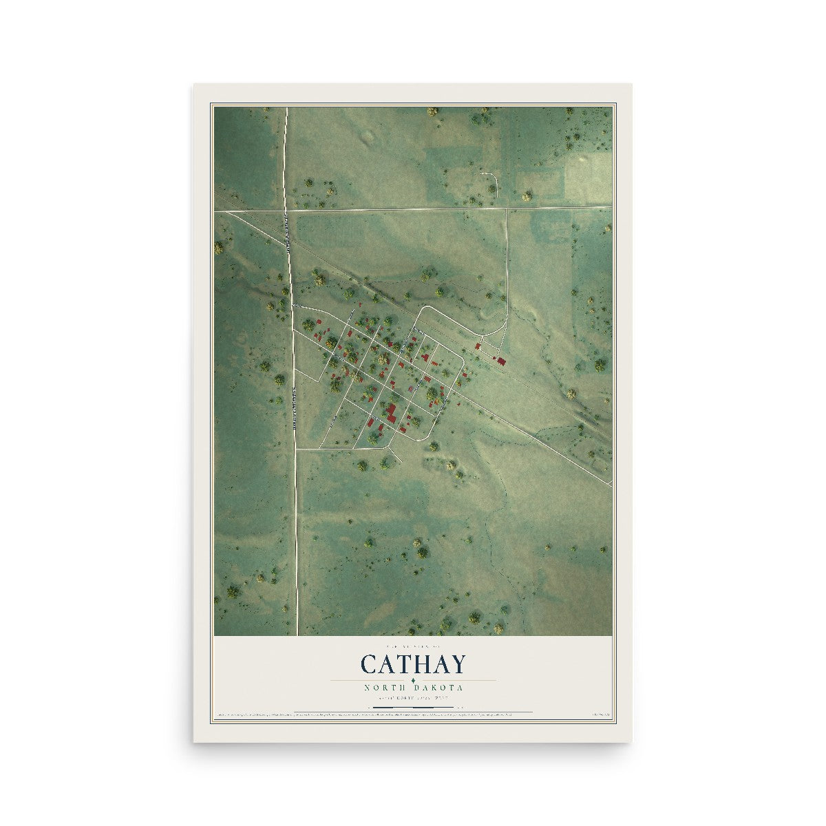 Map of Cathay, North Dakota, 12 x 18 inch unframed archival matte print
