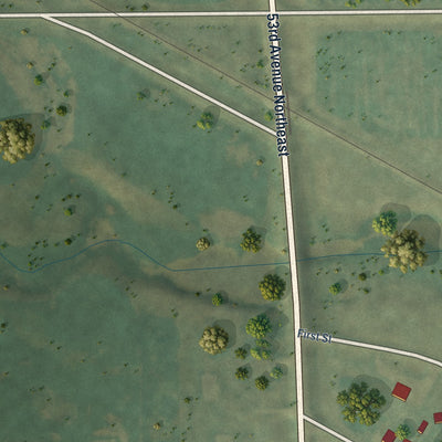 Second close-up of the map of Cathay, North Dakota print showing more streets and buildings