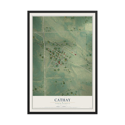 Map of Cathay, North Dakota, 12 x 18 inch print in a black wood frame