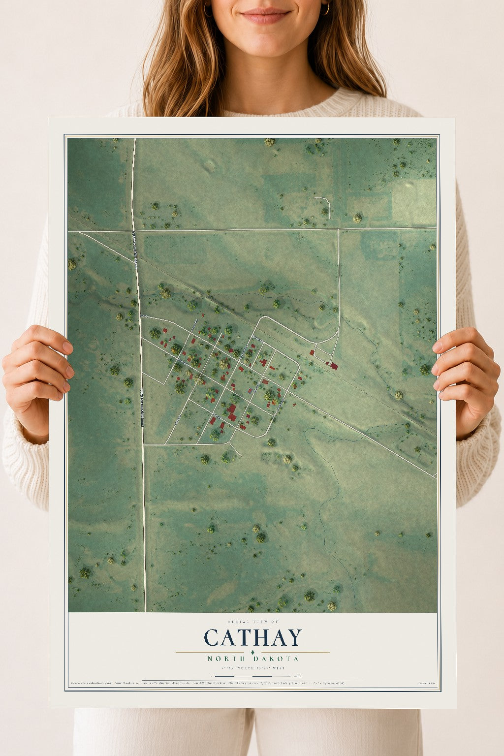 Map of Cathay, North Dakota, 18 x 24 inch unframed archival matte print