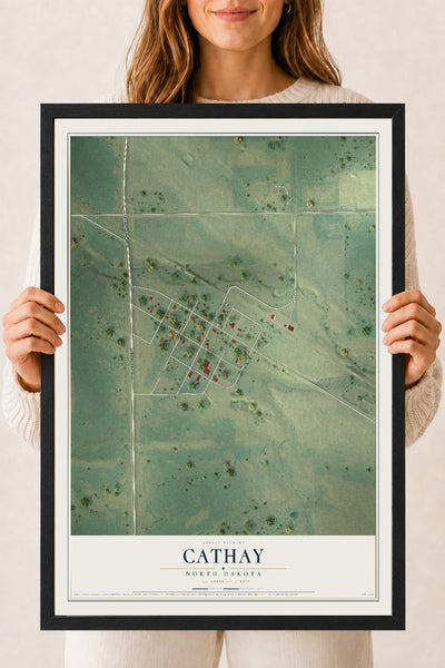 Map of Cathay, North Dakota, 18 x 24 inch print in a black wood frame