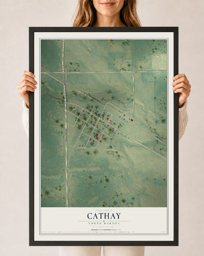 Map of Cathay, North Dakota, 24 x 36 inch print in a black wood frame
