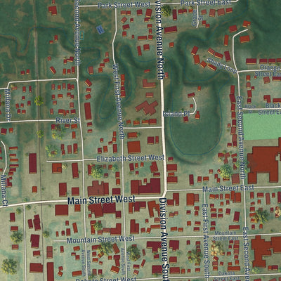 Close-up of the map of Cavalier, North Dakota print showing street and building detail