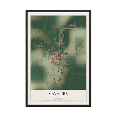 Map of Cavalier, North Dakota, 12 x 18 inch print in a black wood frame