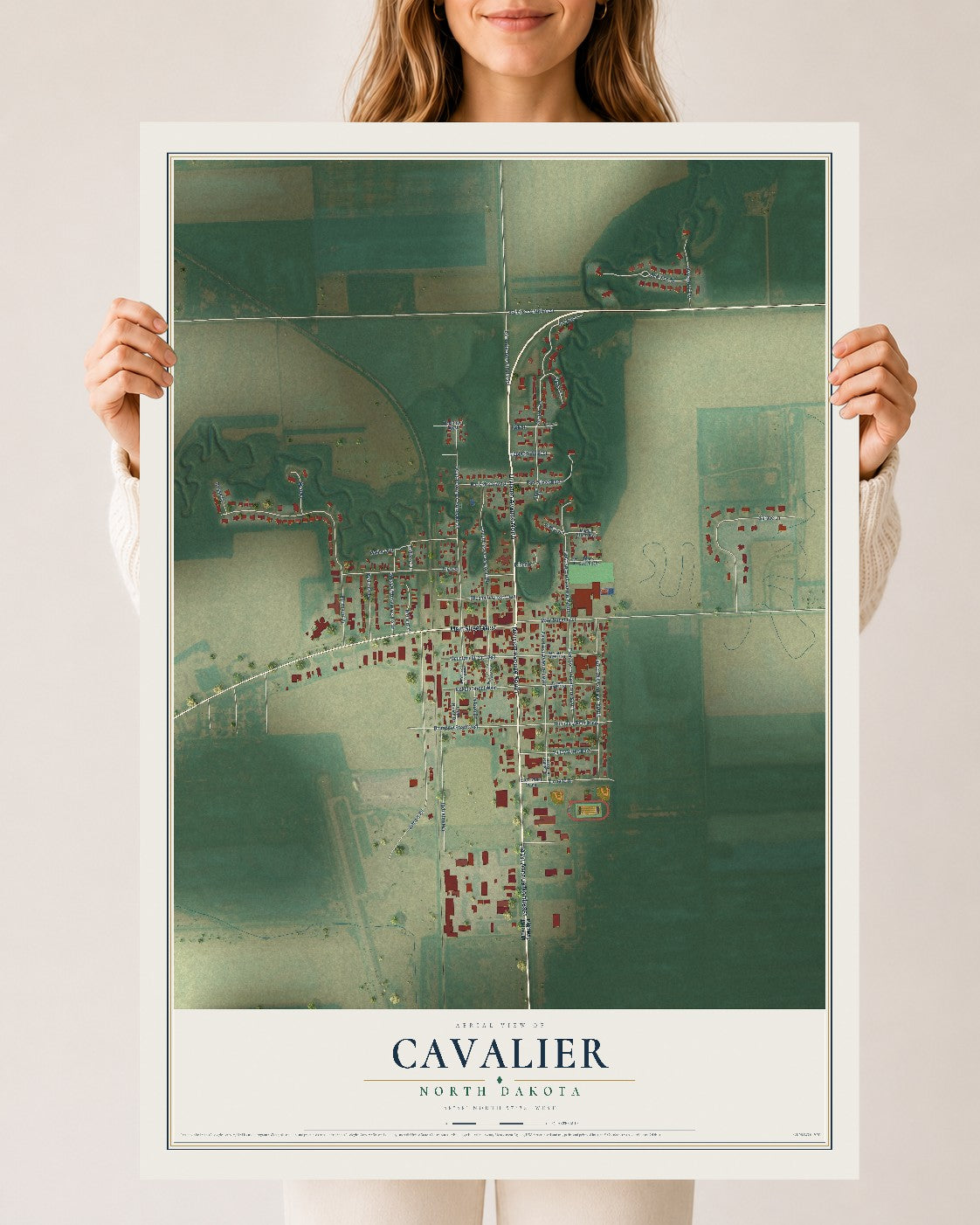 Map of Cavalier, North Dakota, 24 x 36 inch unframed archival matte print