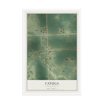 Map of Cayuga, North Dakota, 12 x 18 inch print in a white wood frame