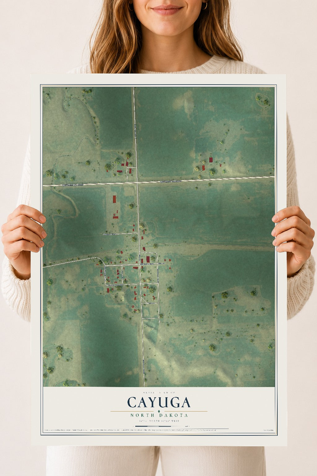 Map of Cayuga, North Dakota, 18 x 24 inch unframed archival matte print