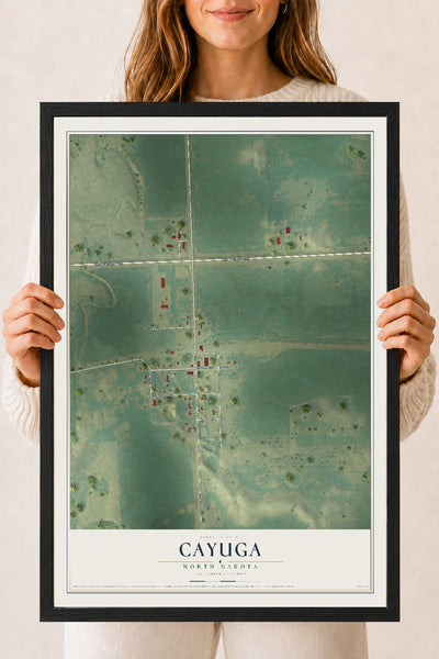 Map of Cayuga, North Dakota, 18 x 24 inch print in a black wood frame
