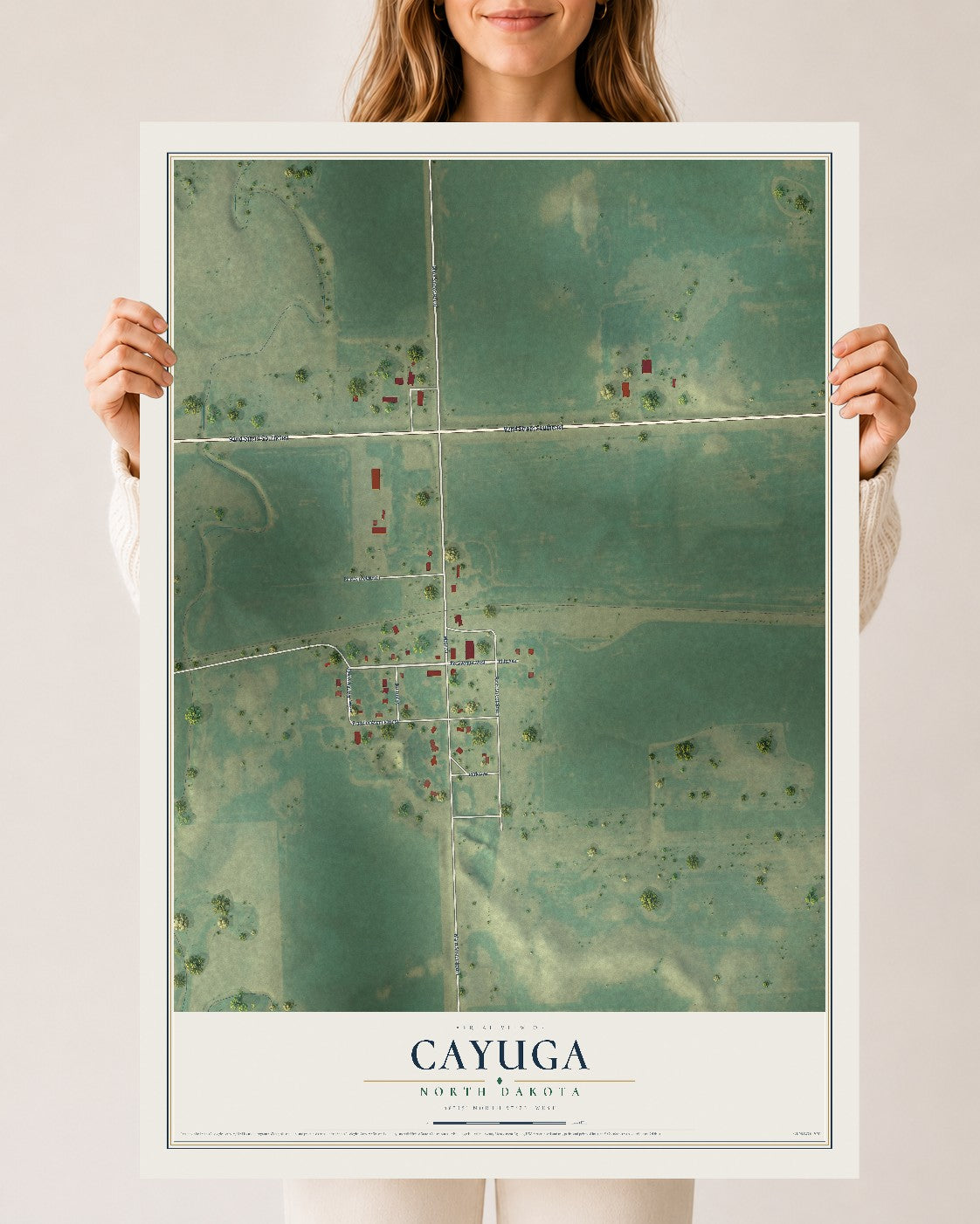 Map of Cayuga, North Dakota, 24 x 36 inch unframed archival matte print