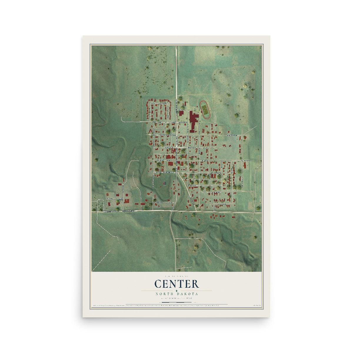 Map of Center, North Dakota, 12 x 18 inch unframed archival matte print