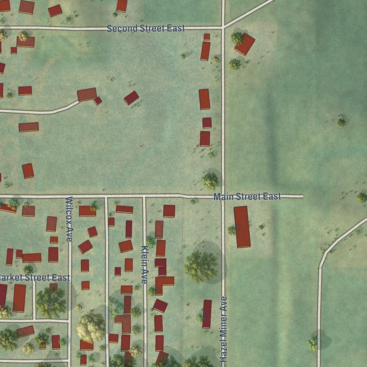 Second close-up of the map of Center, North Dakota print showing more streets and buildings