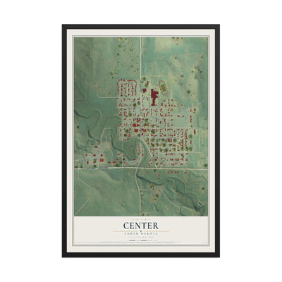 Map of Center, North Dakota, 12 x 18 inch print in a black wood frame