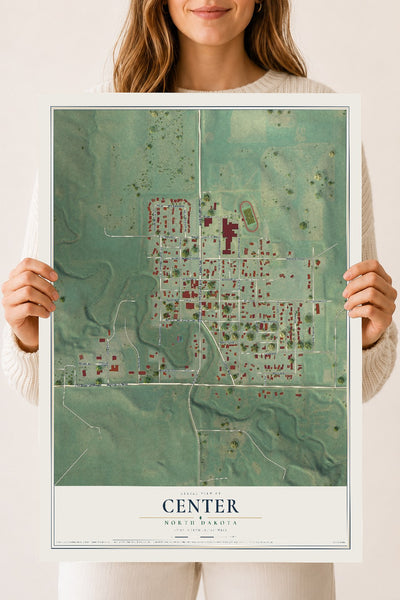Map of Center, North Dakota, 18 x 24 inch unframed archival matte print