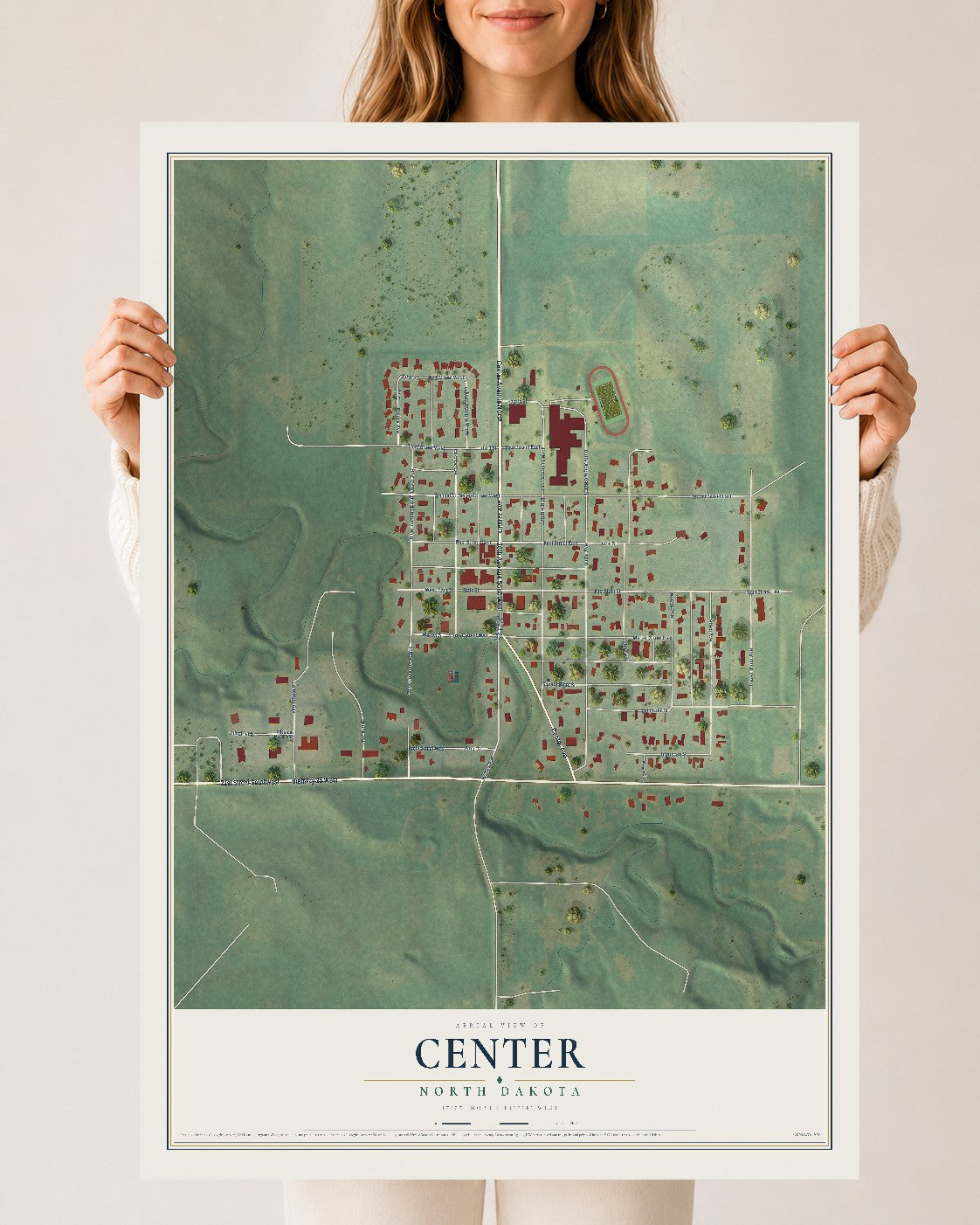Map of Center, North Dakota, 24 x 36 inch unframed archival matte print