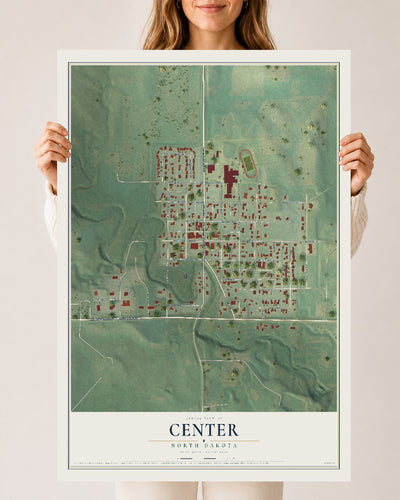 Map of Center, North Dakota, 24 x 36 inch unframed archival matte print