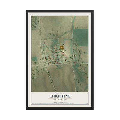 Map of Christine, North Dakota, 12 x 18 inch print in a black wood frame