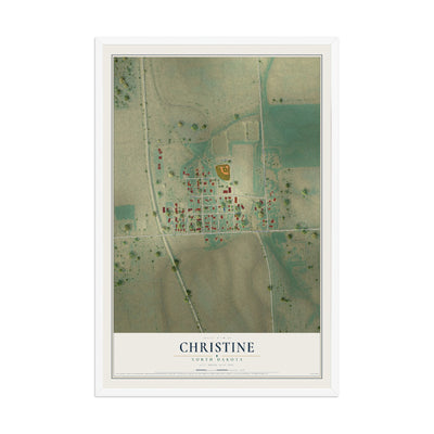 Map of Christine, North Dakota, 12 x 18 inch print in a white wood frame