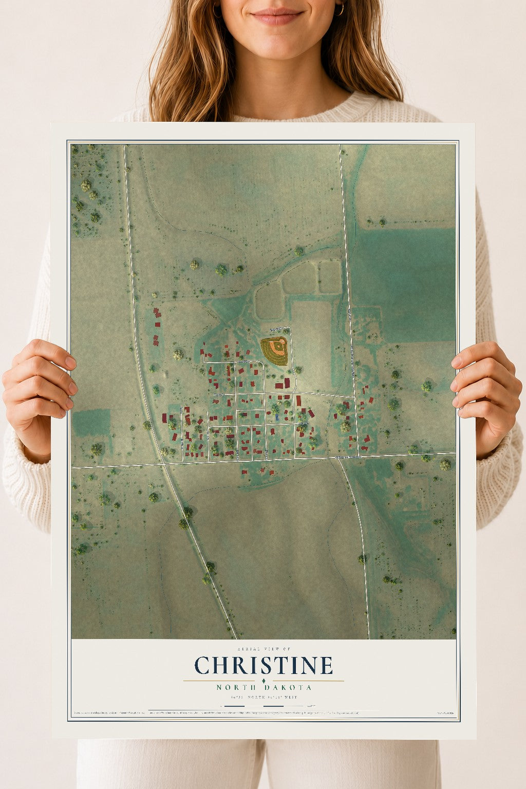 Map of Christine, North Dakota, 18 x 24 inch unframed archival matte print