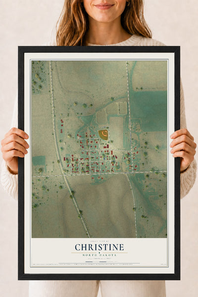 Map of Christine, North Dakota, 18 x 24 inch print in a black wood frame