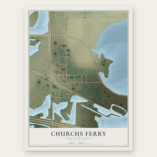 Churchs Ferry, North Dakota map print, the full design