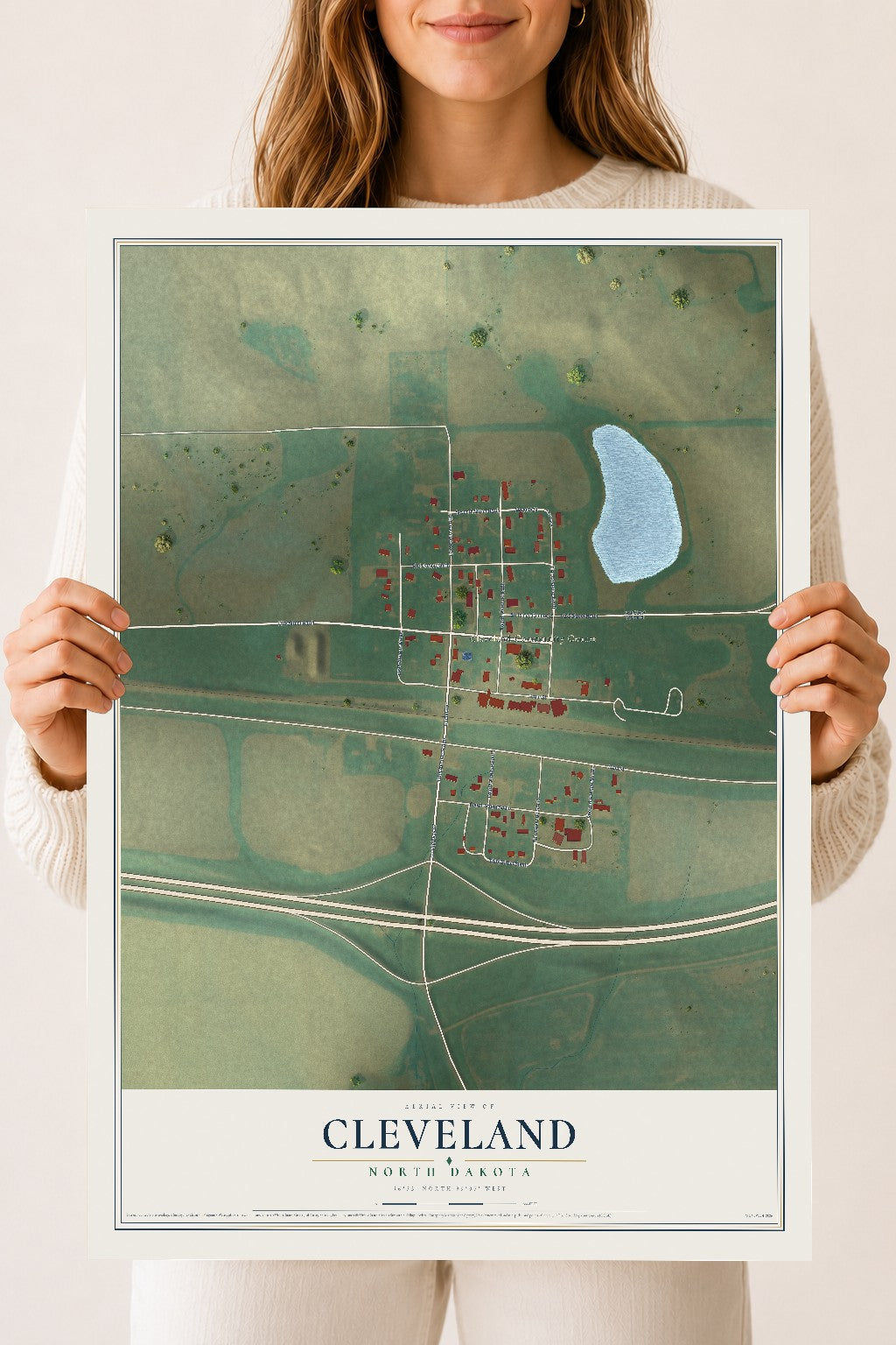 Map of Cleveland, North Dakota, 18 x 24 inch unframed archival matte print