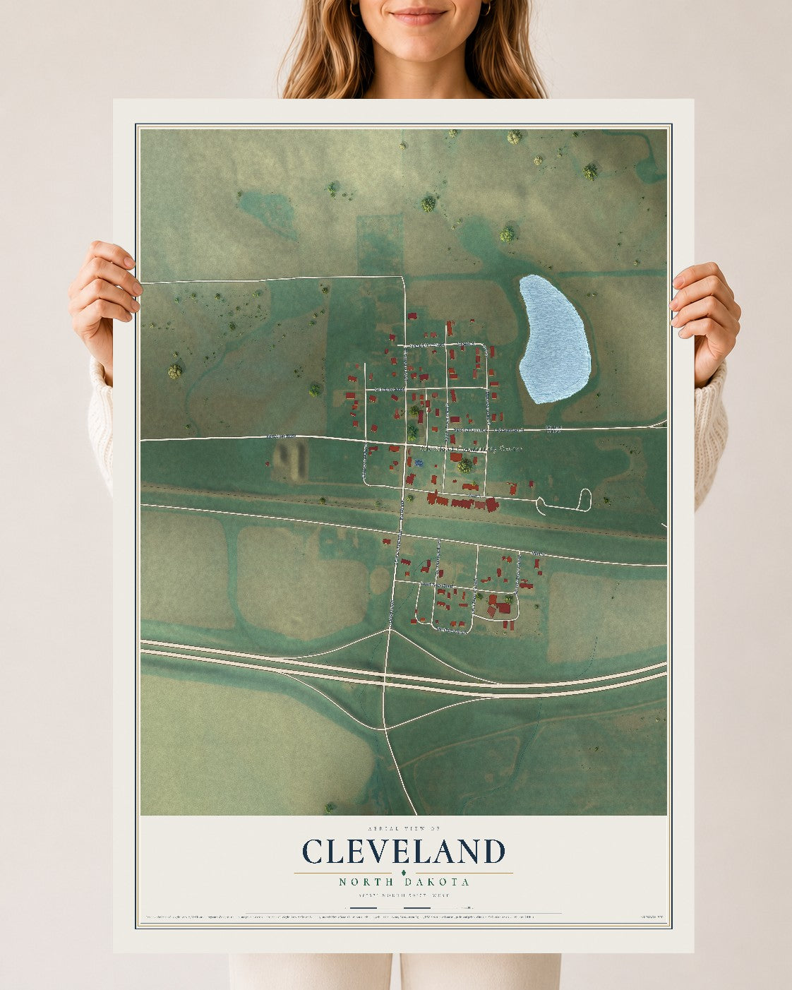 Map of Cleveland, North Dakota, 24 x 36 inch unframed archival matte print