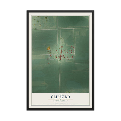 Map of Clifford, North Dakota, 12 x 18 inch print in a black wood frame