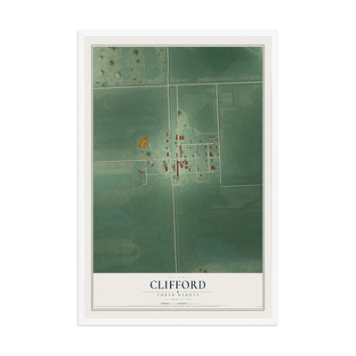 Map of Clifford, North Dakota, 12 x 18 inch print in a white wood frame